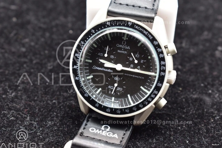 Moon Strap to The Moonwatch x Swatch Bioceramic Mission Quartz Omega on Nylon 1221